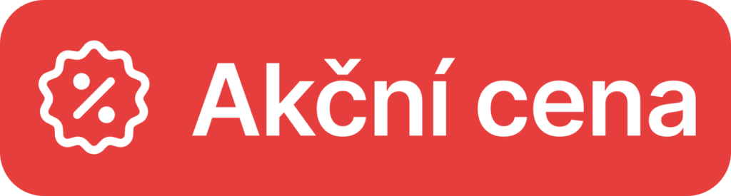 Červený štítek s textem „Akční cena“.
